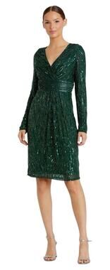 Mac Duggal 4632 Emerald Green Sequin Long Sleeve Cocktail Dress Size 16 $498